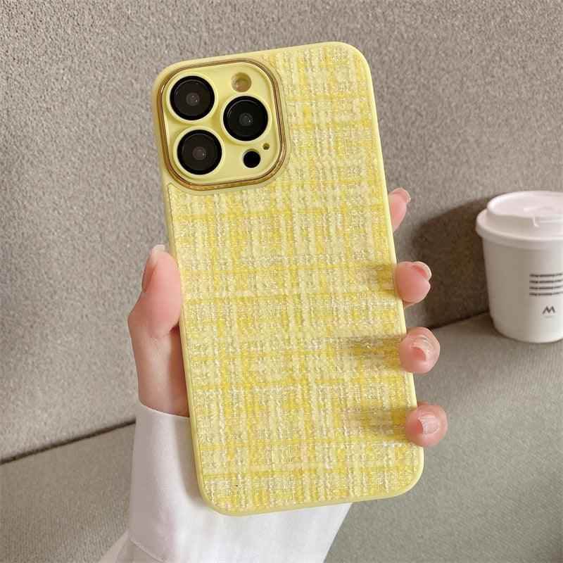 Cute Tweed Fabric Lattice Phone Case Cover for iPhone 14, 13, 12, and 11 Pro Max - Touchy Style .