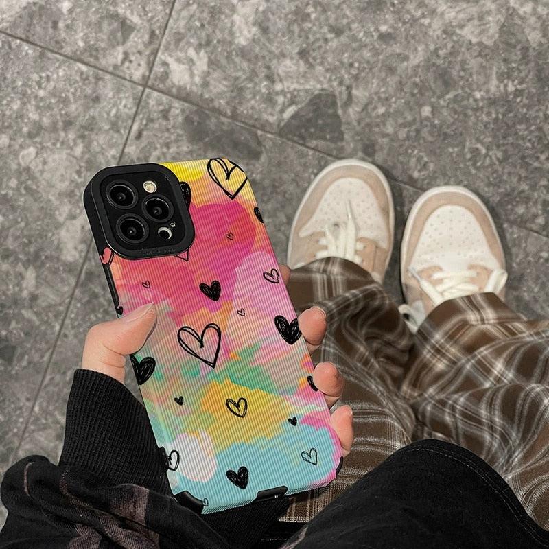 Cute Watercolor Hearts Painting Phone Case for iPhone 14, 13, 12, 11 Pro Max, X, XR, XS, 7, 8 Plus - Stylish Cover - Touchy Style .