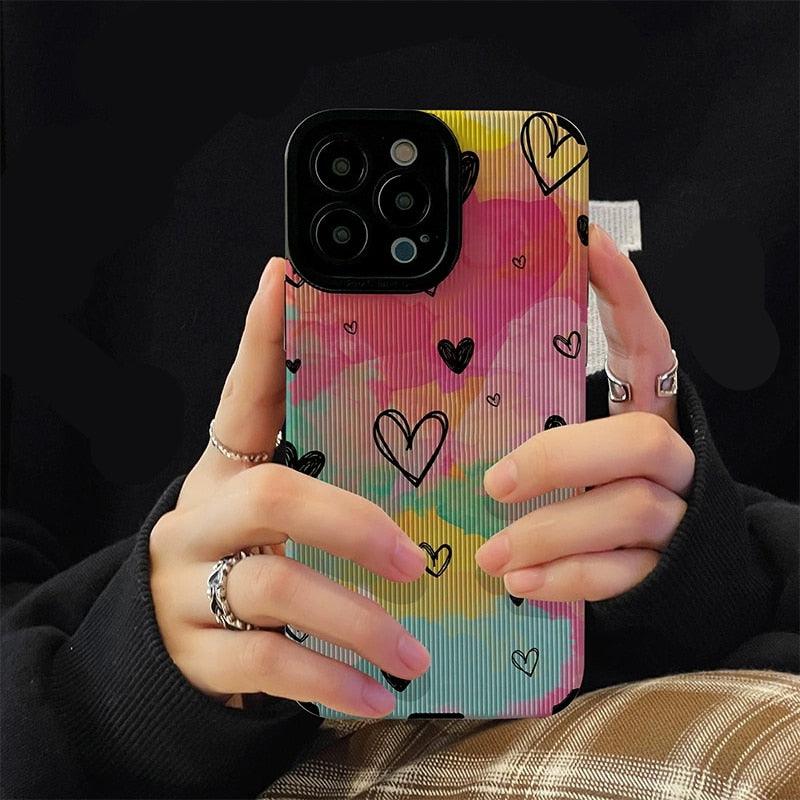 Cute Watercolor Hearts Painting Phone Case for iPhone 14, 13, 12, 11 Pro Max, X, XR, XS, 7, 8 Plus - Stylish Cover - Touchy Style .