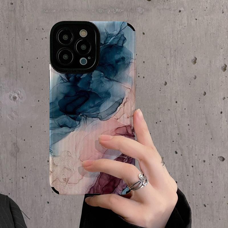Cute Watercolor Marble Art Phone Case for iPhone 11, 12, 13, 14 Pro Max, Mini, 14 Plus, X, XR, XS Max, 7, 8 Plus – Protective Cover - Touchy Style .