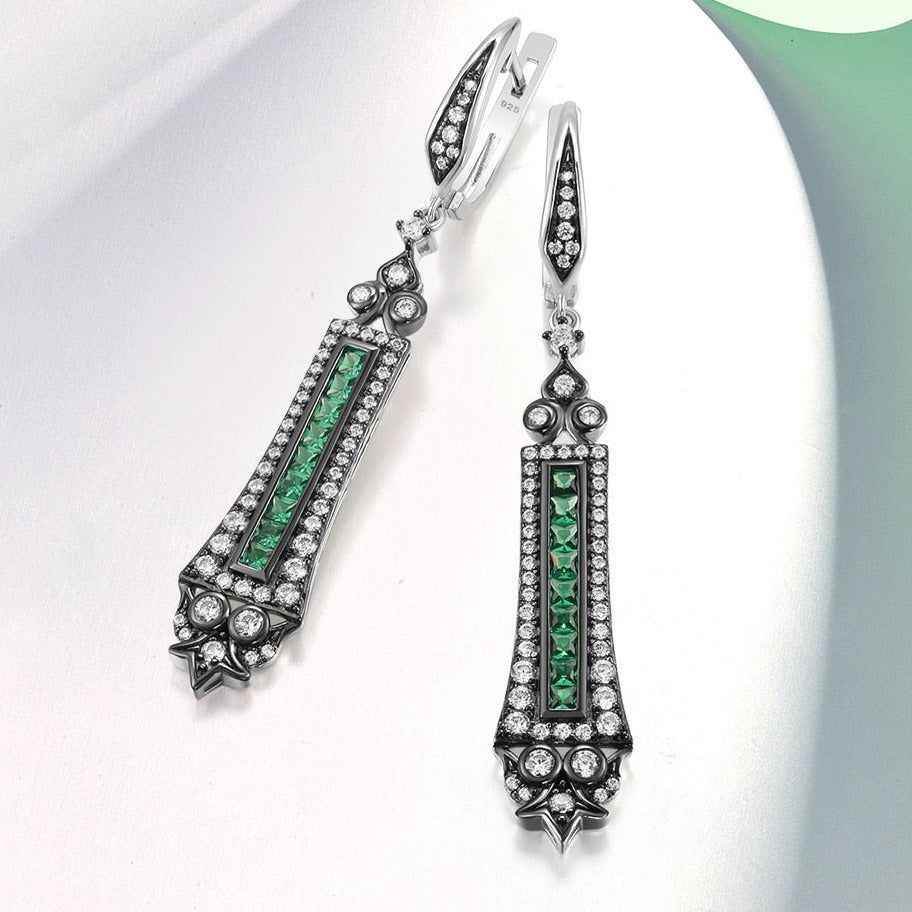 DB201 Charm Jewelry - 925 Sterling Silver Spinel Cubic Zirconia Long Earrings - Touchy Style