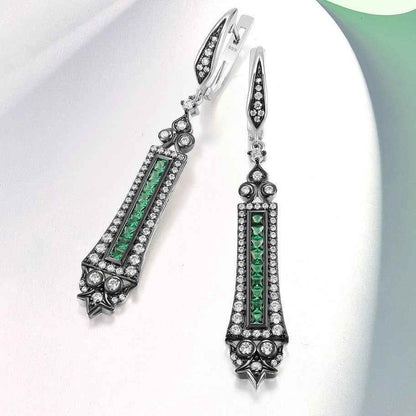 DB201 Charm Jewelry - 925 Sterling Silver Spinel Cubic Zirconia Long Earrings - Touchy Style