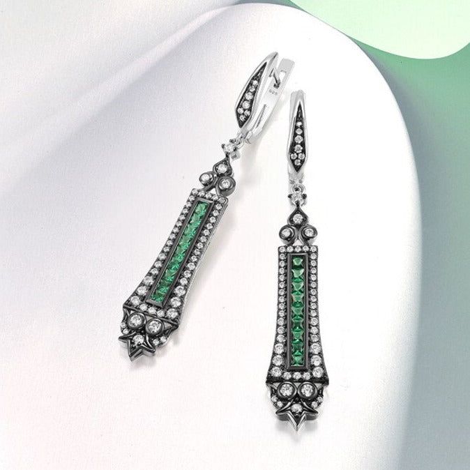 DB201 Charm Jewelry - 925 Sterling Silver Spinel Cubic Zirconia Long Earrings - Touchy Style .