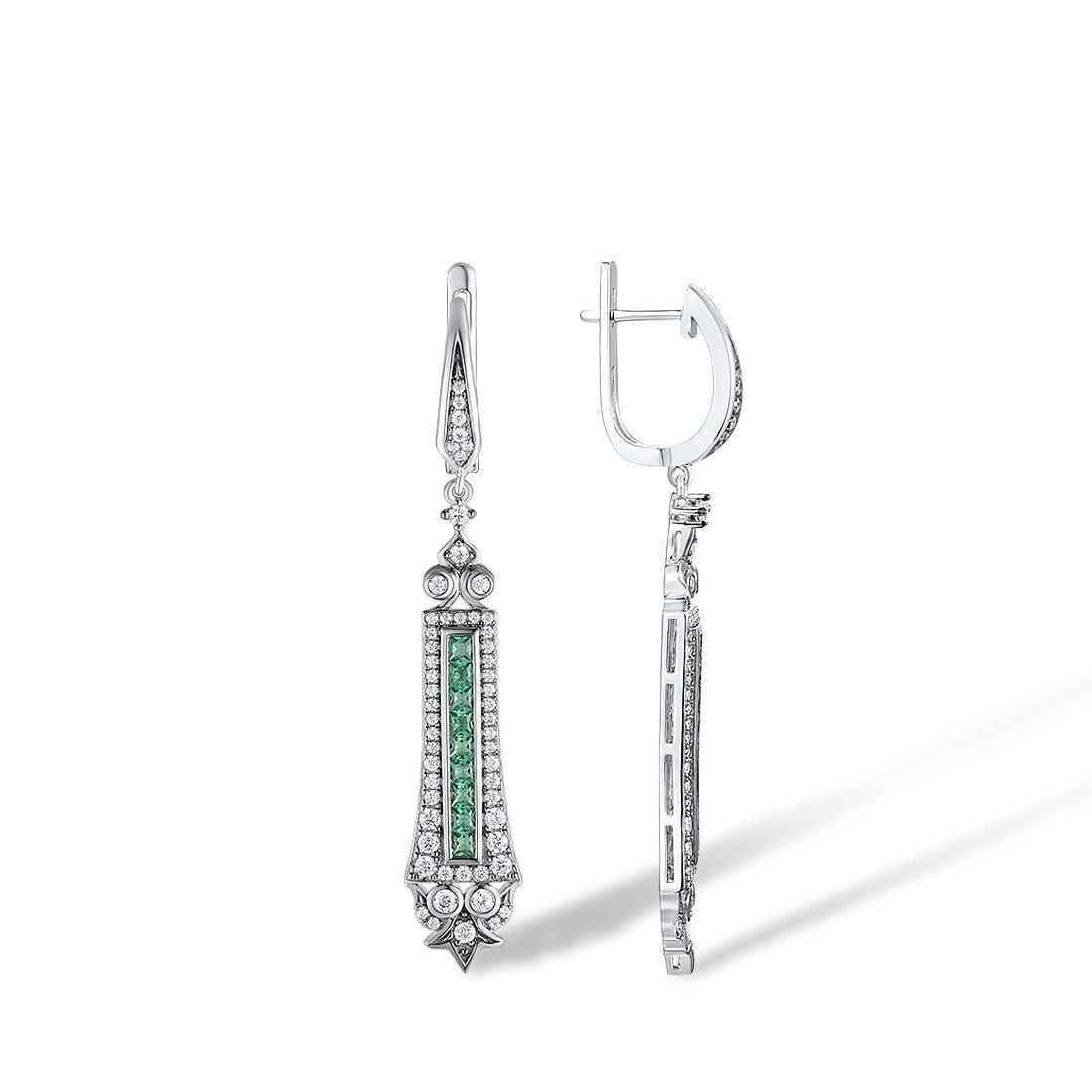 DB201 Charm Jewelry - 925 Sterling Silver Spinel Cubic Zirconia Long Earrings - Touchy Style
