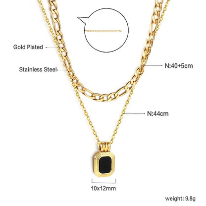 Double Layer Necklaces Charm Jewelry XYS0926 Stainless Steel Black Square - Touchy Style