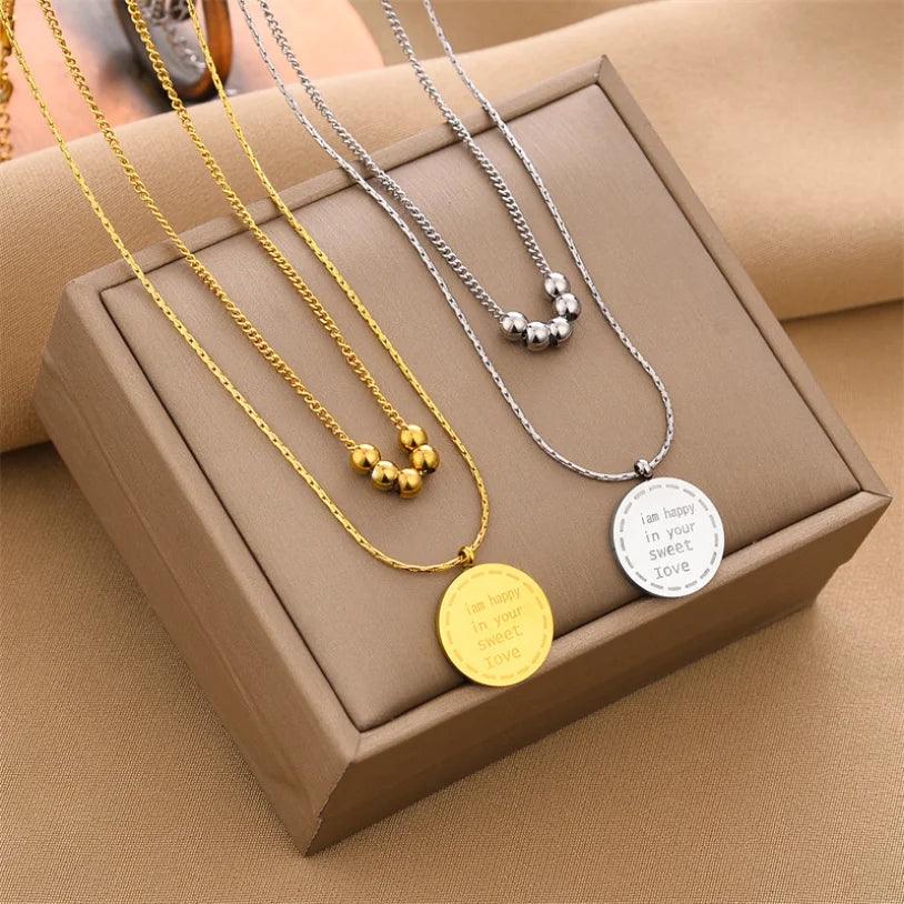 Double Layered Classic Letter Stainless Steel Necklace Charm Jewelry NCJSO16 G - Touchy Style .