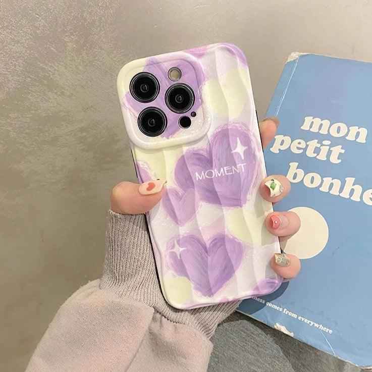 Dream Purple Heart Pattern Wave Cute Phone Case for iPhone 11-15 Pro Max - Touchy Style