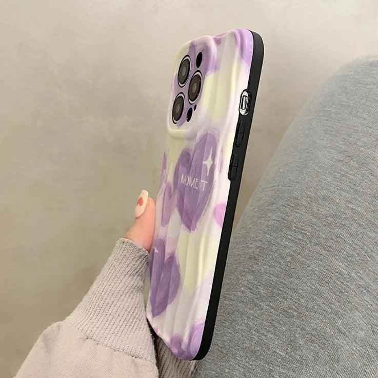 Dream Purple Heart Pattern Wave Cute Phone Case for iPhone 11-15 Pro Max - Touchy Style .