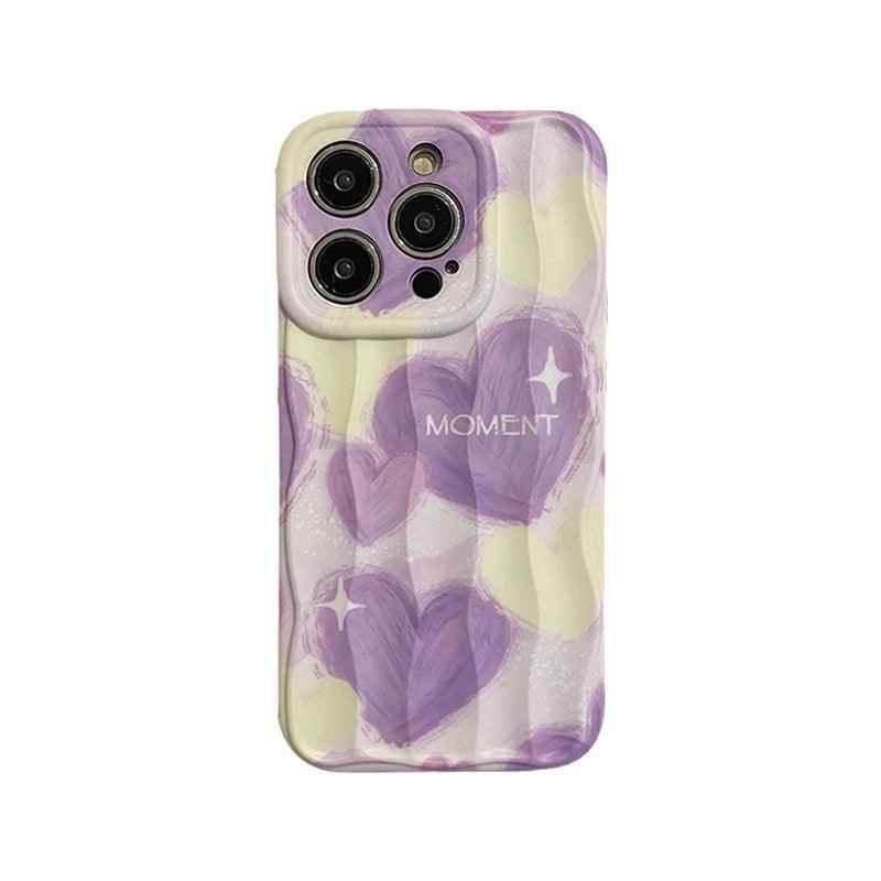 Dream Purple Heart Pattern Wave Cute Phone Case for iPhone 11-15 Pro Max - Touchy Style .