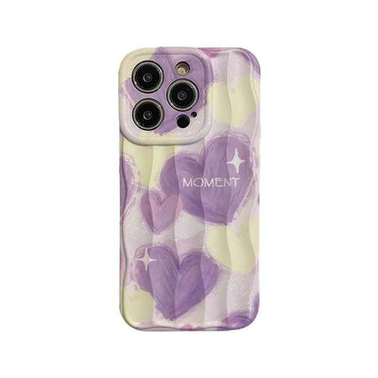 Dream Purple Heart Pattern Wave Cute Phone Case for iPhone 11-15 Pro Max - Touchy Style