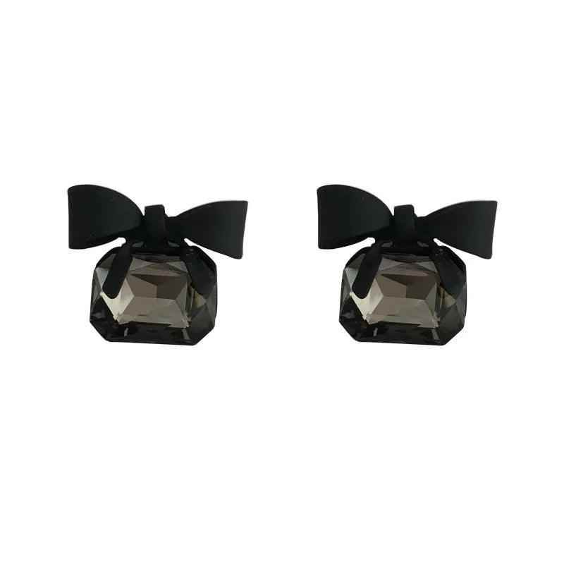Drop Earrings Charm Jewelry ECJTX13 Black Bow Geometric Square Grey Crystal Gem - Touchy Style