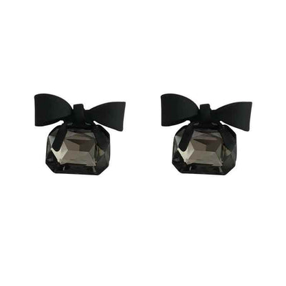 Drop Earrings Charm Jewelry ECJTX13 Black Bow Geometric Square Grey Crystal Gem - Touchy Style