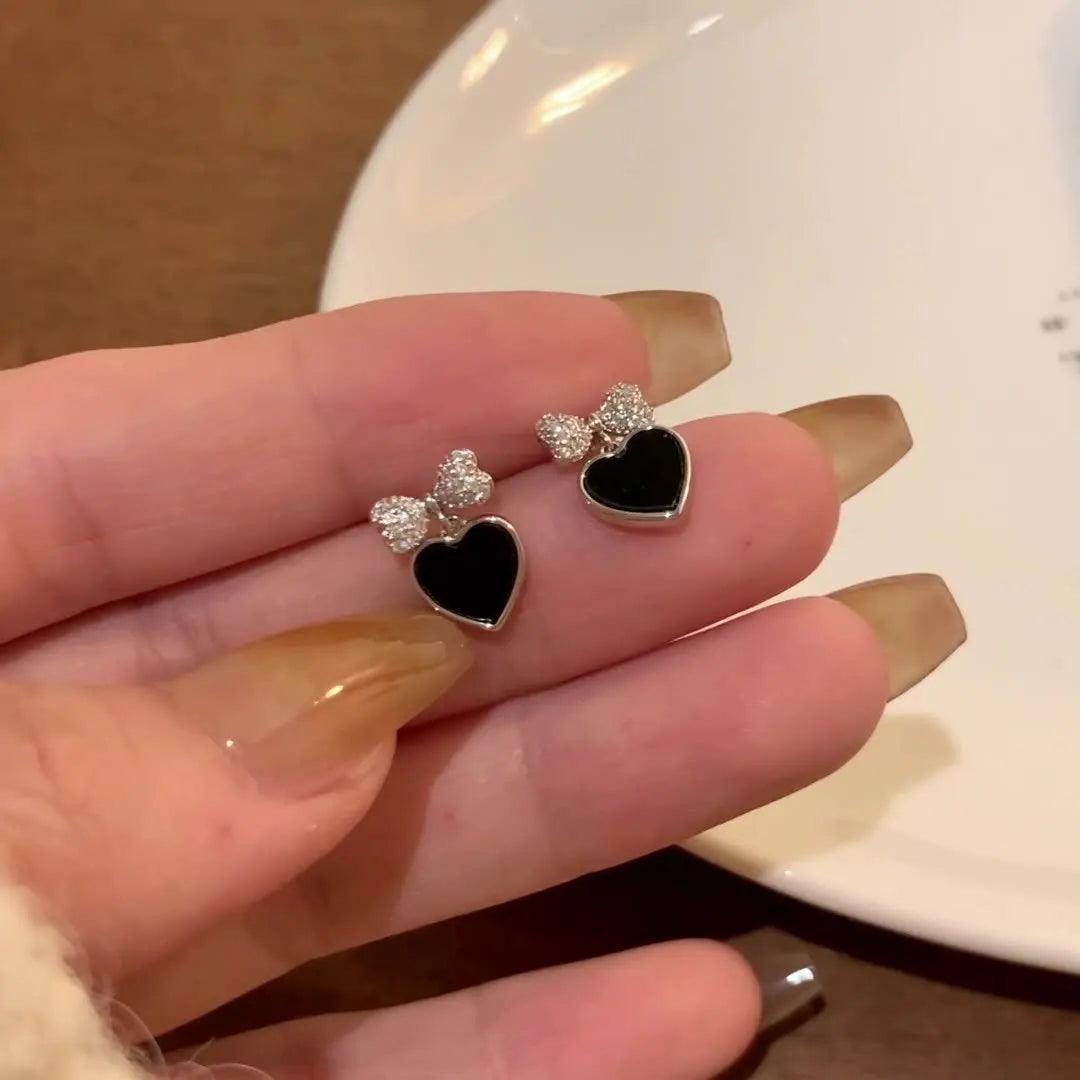 Drop Earrings Charm Jewelry ECJTX13 Black Bow Geometric Square Grey Crystal Gem - Touchy Style .