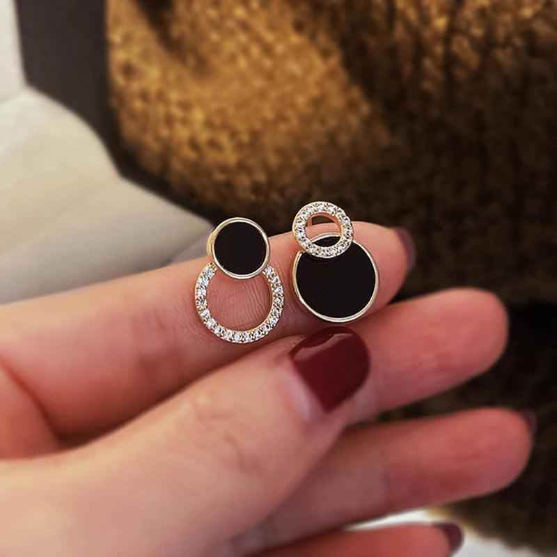Drop Earrings Charm Jewelry ECJTX13 Black Bow Geometric Square Grey Crystal Gem - Touchy Style