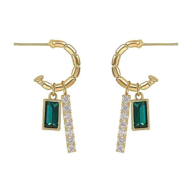 Drop Earrings Charm Jewelry ECJWY07 Retro Square Green Zircon C-shaped - Touchy Style