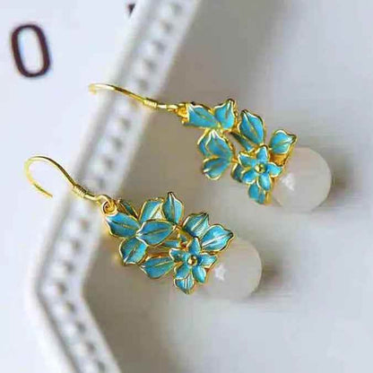 Drop Earrings Charm Jewelry - Hetian White Jade Flower - C110 - Touchy Style