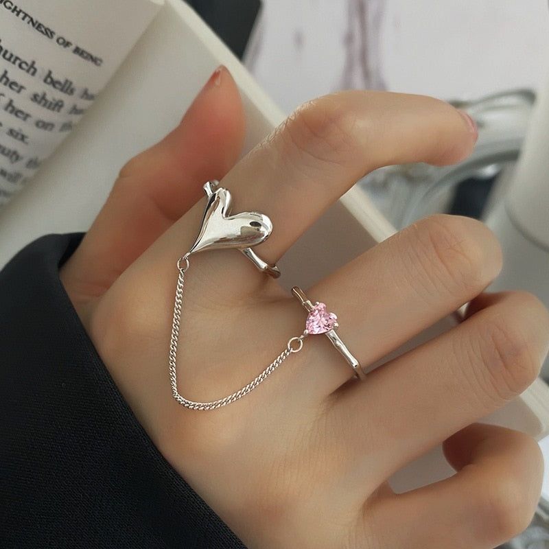 DV213 Silver Color Hearts Shape Sparkling Zircon Rings: Charm Jewelry - Touchy Style .