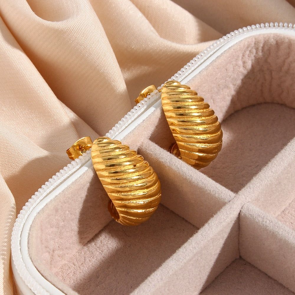Earring Charm Jewelry Accessories Gold Color Metal Texture Geometric 18K Plated Stainless Steel YOS0304 - Touchy Style .