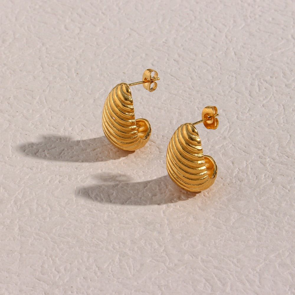 Earring Charm Jewelry Accessories Gold Color Metal Texture Geometric 18K Plated Stainless Steel YOS0304 - Touchy Style .