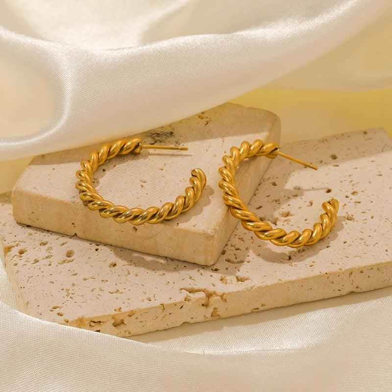 Earring Charm Jewelry Metal Twist Unusual Stainless Steel 18K Texture Gold Color YOS0333 - Touchy Style