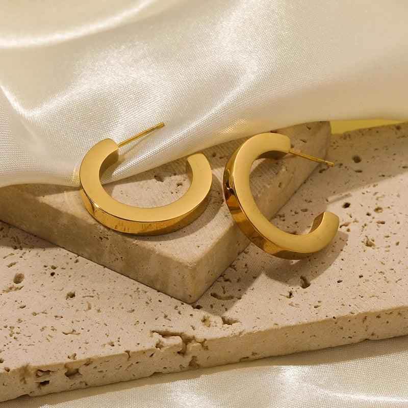 Earring Charm Jewelry Metal Twist Unusual Stainless Steel 18K Texture Gold Color YOS0333 - Touchy Style