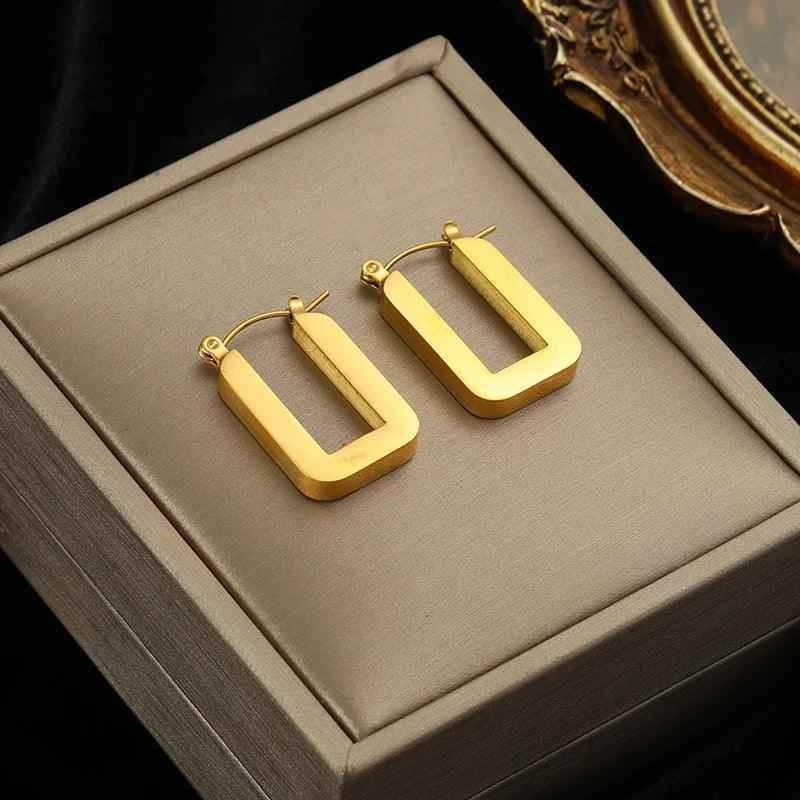 Earring Charm Jewelry Metal Twist Unusual Stainless Steel 18K Texture Gold Color YOS0333 - Touchy Style