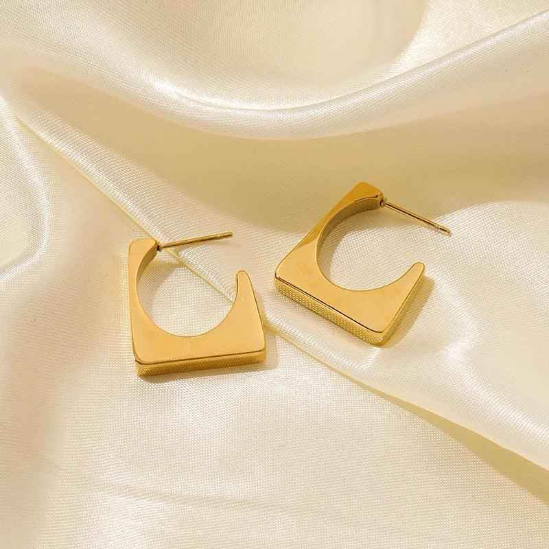 Earring Charm Jewelry Metal Twist Unusual Stainless Steel 18K Texture Gold Color YOS0333 - Touchy Style