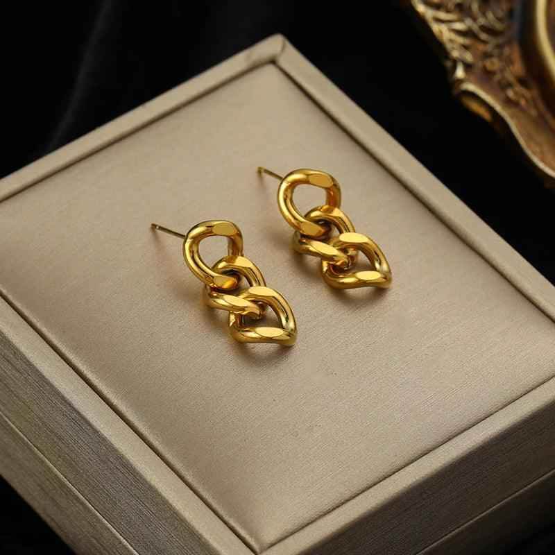 Earring Charm Jewelry Metal Twist Unusual Stainless Steel 18K Texture Gold Color YOS0333 - Touchy Style