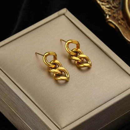 Earring Charm Jewelry Metal Twist Unusual Stainless Steel 18K Texture Gold Color YOS0333 - Touchy Style