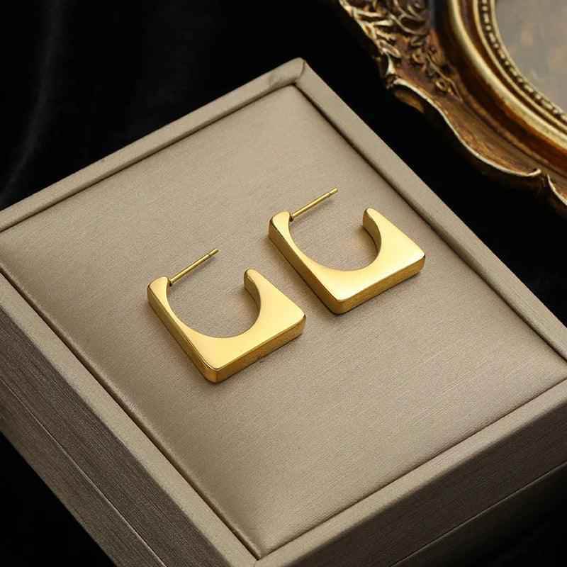 Earring Charm Jewelry Metal Twist Unusual Stainless Steel 18K Texture Gold Color YOS0333 - Touchy Style