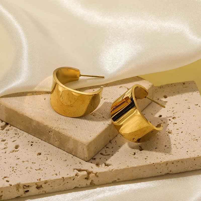 Earring Charm Jewelry Metal Twist Unusual Stainless Steel 18K Texture Gold Color YOS0333 - Touchy Style