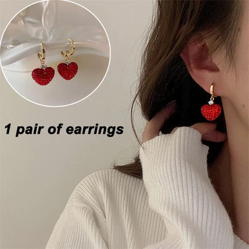 Earrings Charm Jewelry ECJTXY48 Red Heart Pendant Accessories - Touchy Style .