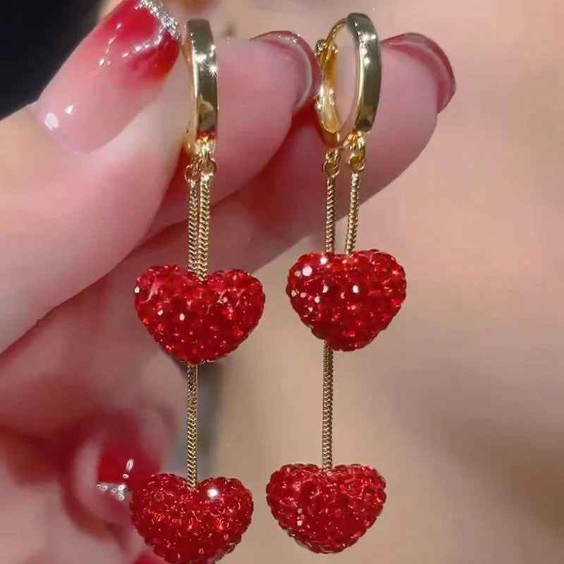 Earrings Charm Jewelry ECJTXY48 Red Heart Pendant Accessories - Touchy Style