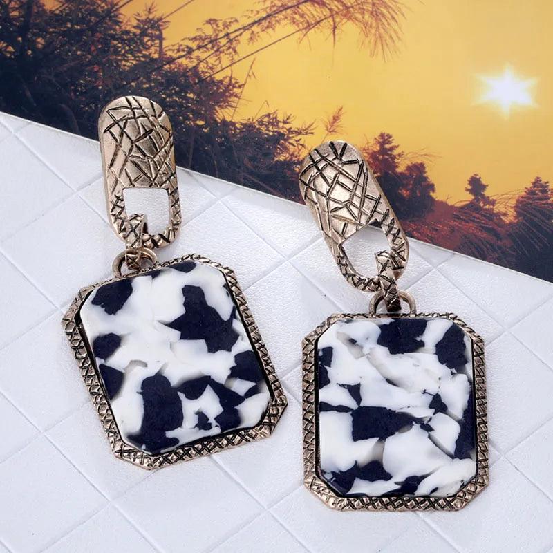 Earrings Charm Jewelry Geometric Square Leopard ET403 - Touchy Style