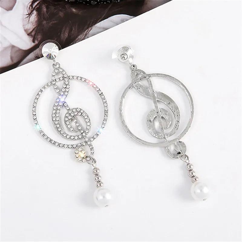 Earrings Charm Jewelry Music Symbol Rhinestone Crystal Pearl 