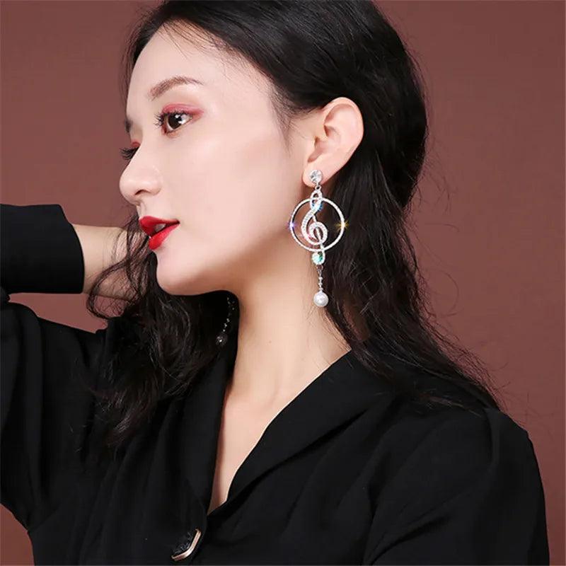 Earrings Charm Jewelry Music Symbol Rhinestone Crystal Pearl 