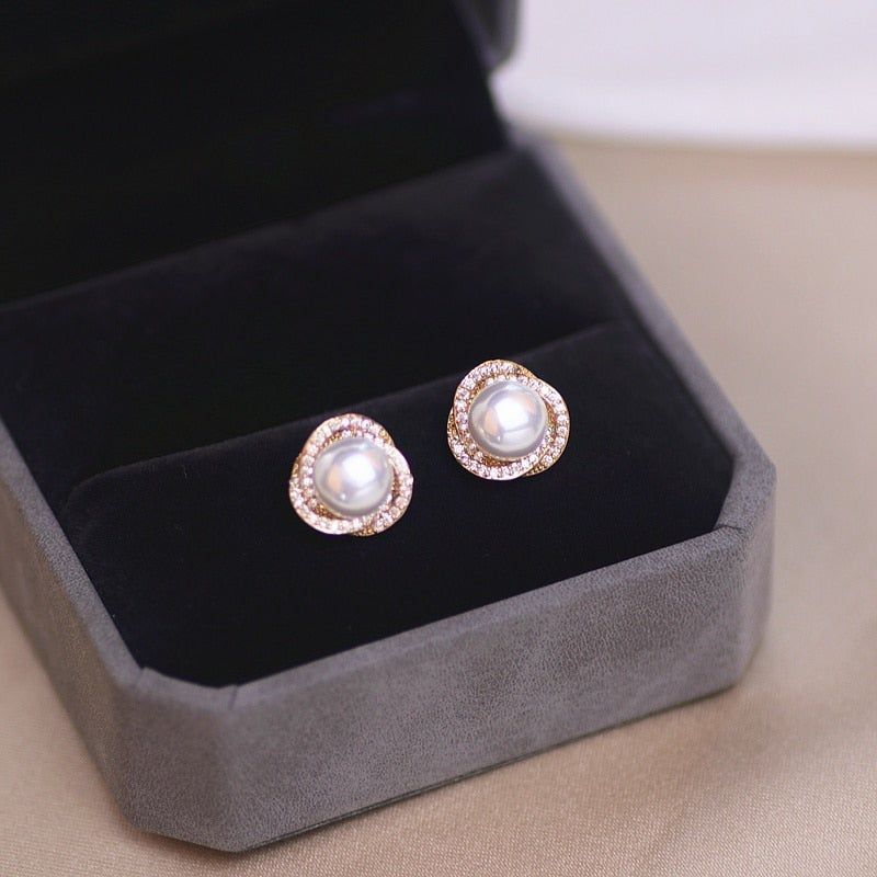 Earrings Charm Jewelry Round Pearl Classic Fashion QY133 - Touchy Style .