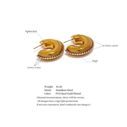 Earrings Charm Jewelry - Stainless Steel - C Shape Geometric - YH1719A - Touchy Style