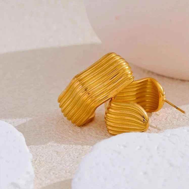 Earrings Charm Jewelry - Stainless Steel - C-Shape Stripe - YH3531A - Touchy Style