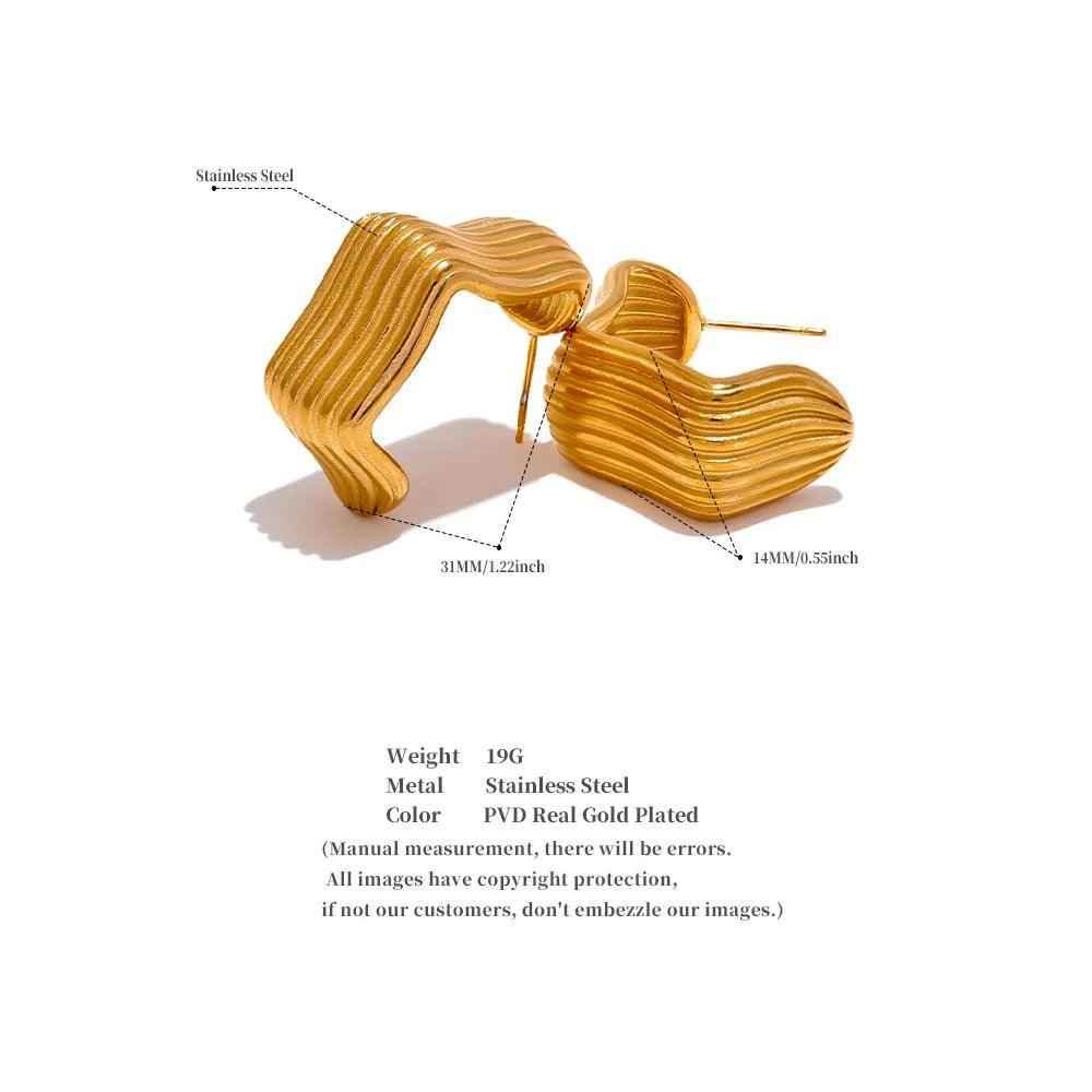 Earrings Charm Jewelry - Stainless Steel - C-Shape Stripe - YH3531A - Touchy Style