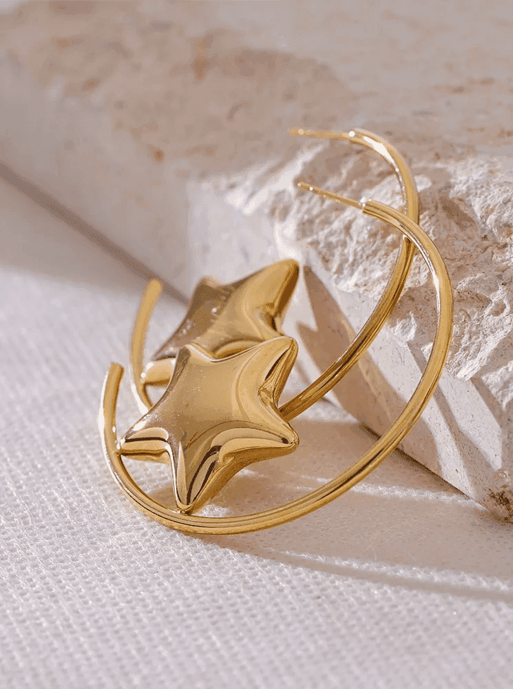 Earrings Charm Jewelry - Stainless Steel - Round Sleek Star - TSJ54 - Touchy Style