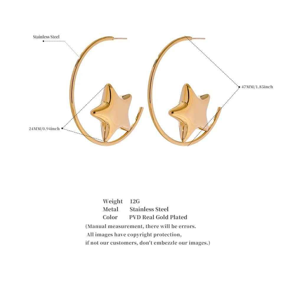 Earrings Charm Jewelry - Stainless Steel - Round Sleek Star - TSJ54 - Touchy Style
