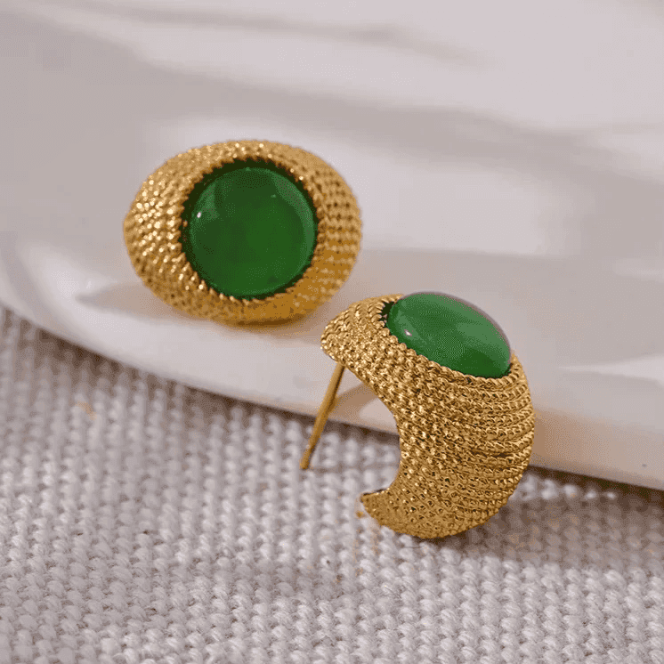 Earrings Charm Jewelry - Vintage Cat Eye Stone - Geometric Stainless Steel - YH2592A - Touchy Style