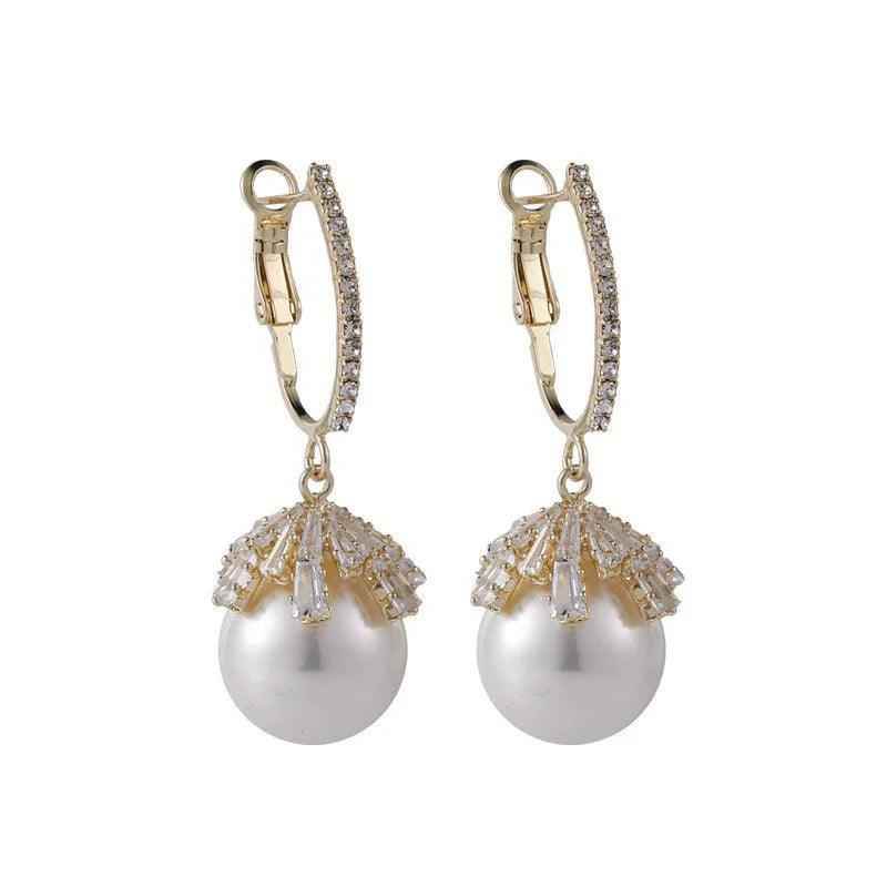 ECJ888 Charm Jewelry - S925 Zircon Crystal Pearl Earrings - Touchy Style