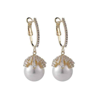 ECJ888 Charm Jewelry - S925 Zircon Crystal Pearl Earrings - Touchy Style