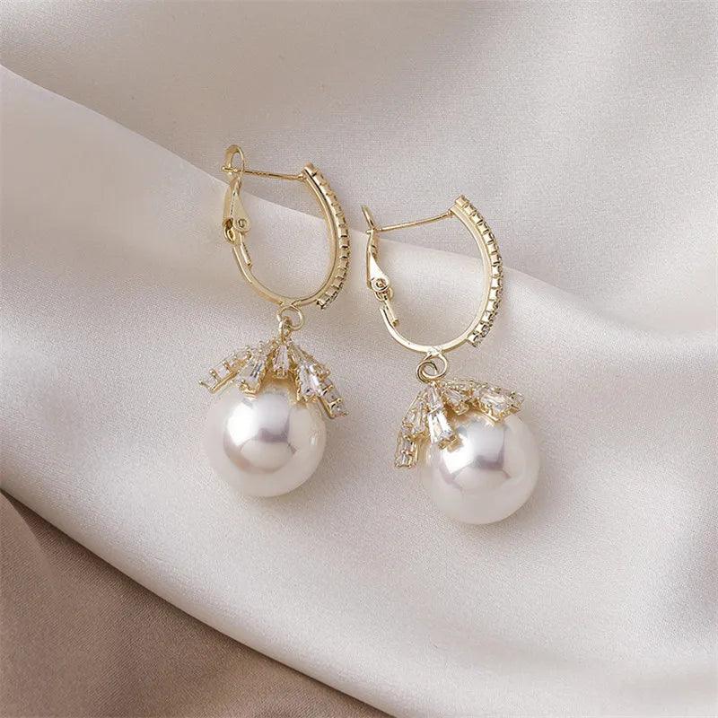 ECJ888 Charm Jewelry - S925 Zircon Crystal Pearl Earrings - Touchy Style .