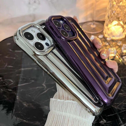 Electroplated 3D Stripe Soft Case for iPhone 14 13 12 Pro Max 11 14Plus Shell Shockproof Luggage Box Air-Bags Glossy Cover Funda - Touchy Style .