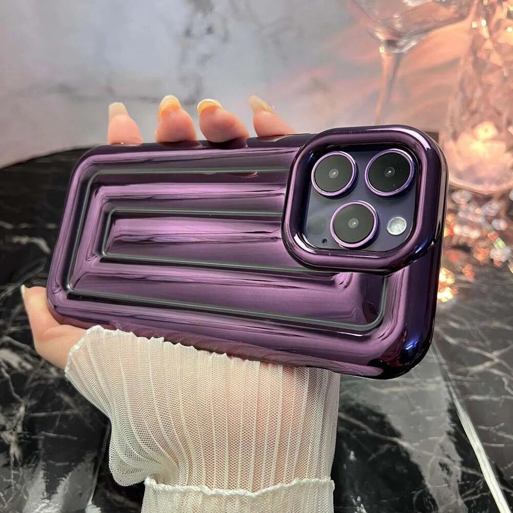Electroplated 3D Stripe Soft Case for iPhone 14 13 12 Pro Max 11 14Plus  Shell Shockproof Luggage Box Air-Bags Glossy Cover Funda