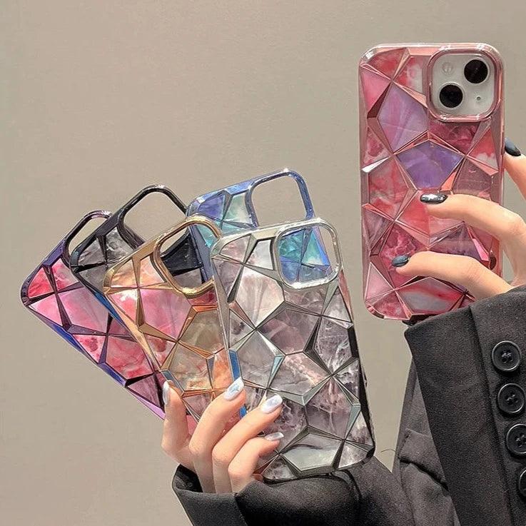 Electroplating Colorful Cube Plating - Cute Phone Case For iPhone 15 Pro Max, 14, 13, or 12 - Touchy Style .