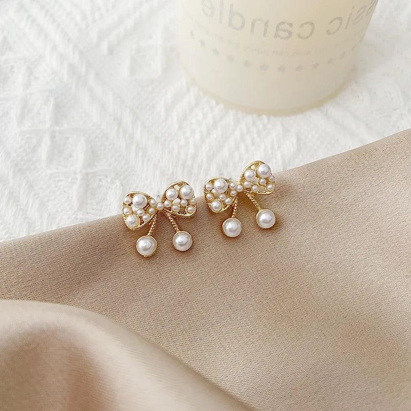 Elegant Pearl Bowknot Earrings Charm Jewelry XYS0206 Sweet Accessories - Touchy Style .